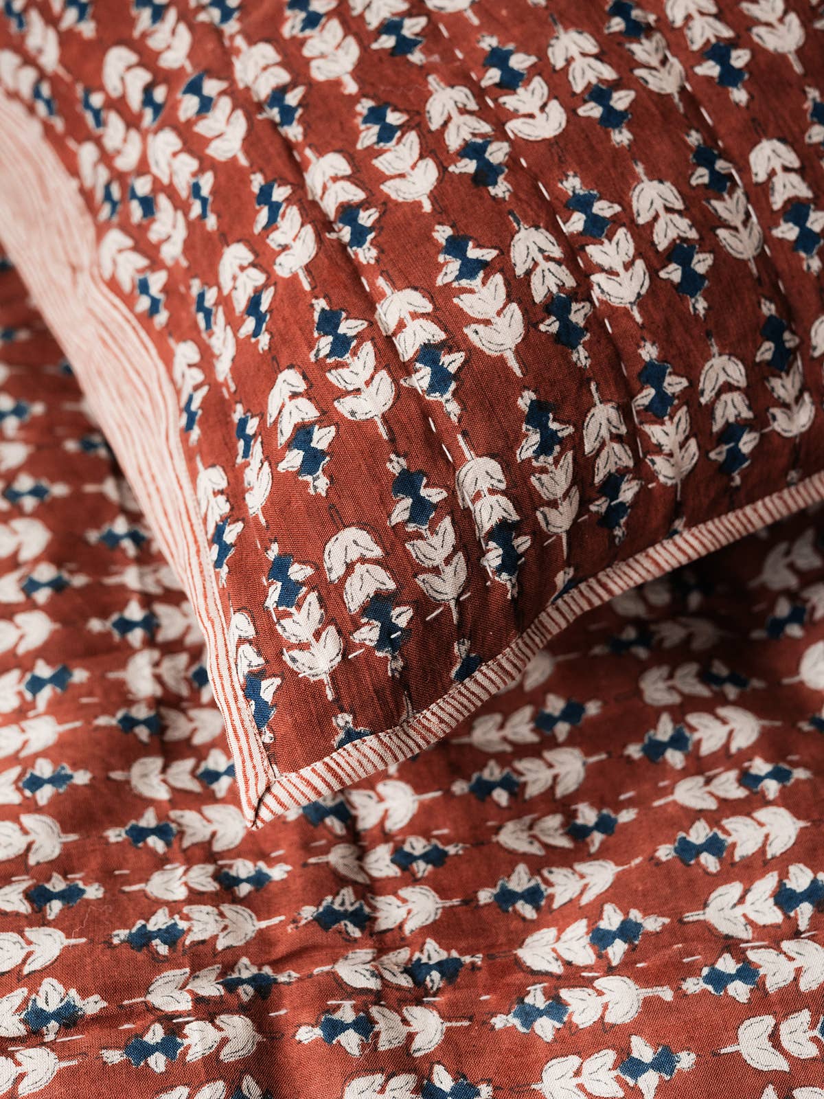 Blossom Block Print Quilt: ORANGE / KING/CAL KING