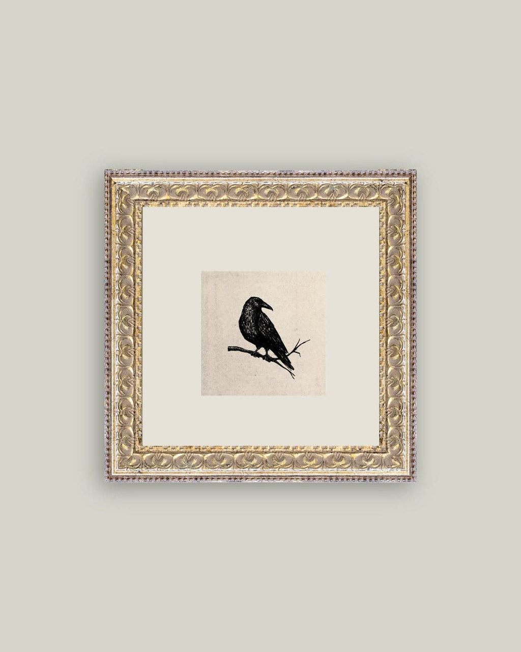 Crow Framed Antique Art: 9x9