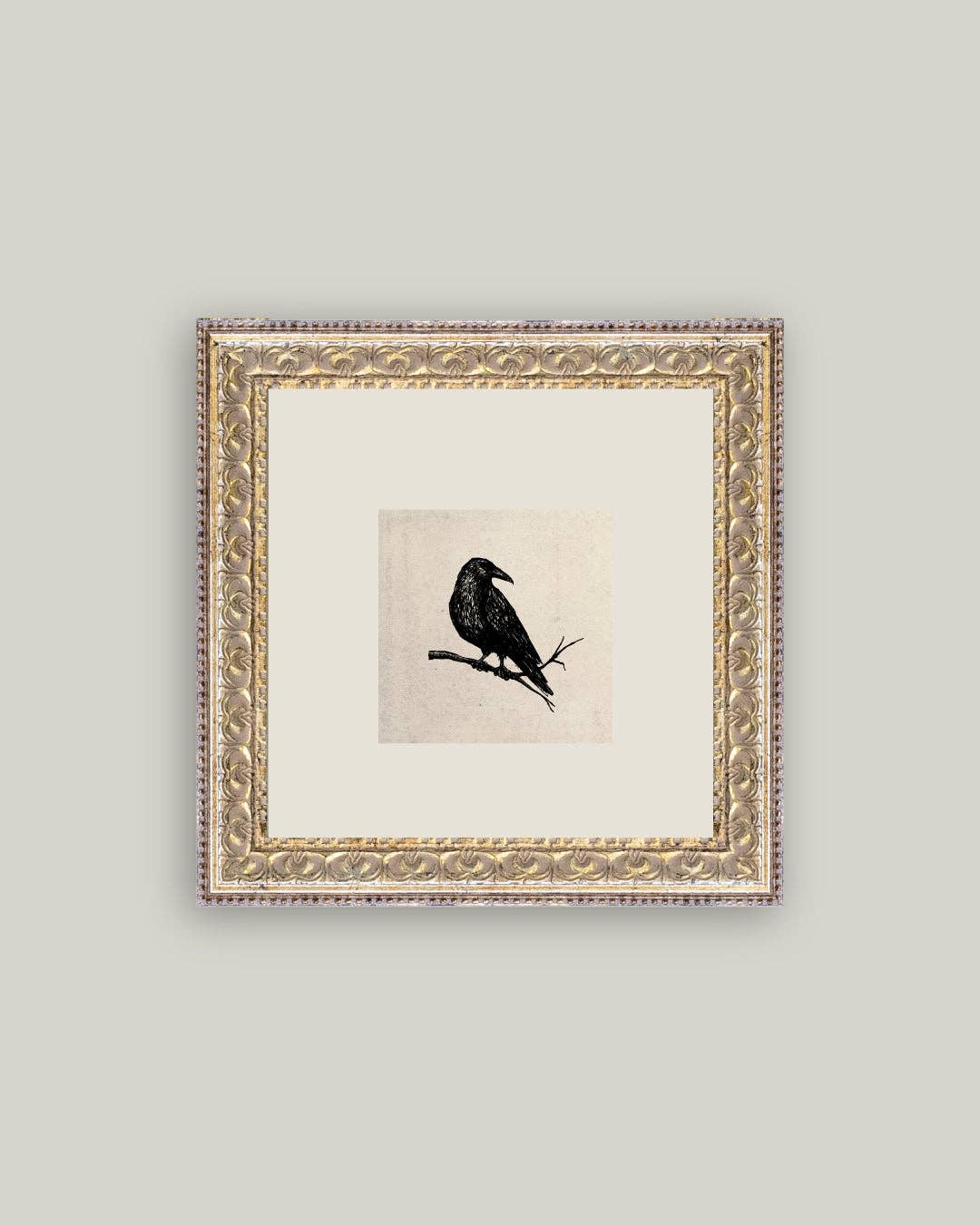 Crow Framed Antique Art: 9x9