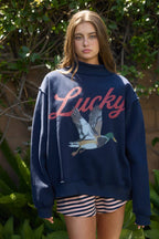 IT2594-MALLARD | 'Lucky & Mallard' Mock-Neck Sweatshirt: NAVY / S/M-L/XL (3-3)