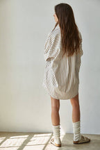 Cotton Striped Oversized Shirt Taupe