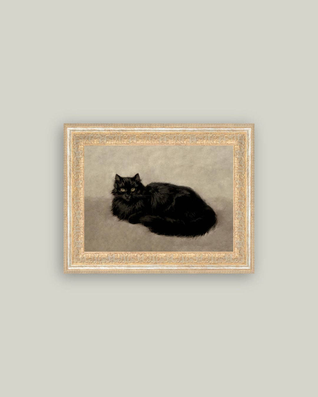 Black Cat Framed Antique Art: 9x7
