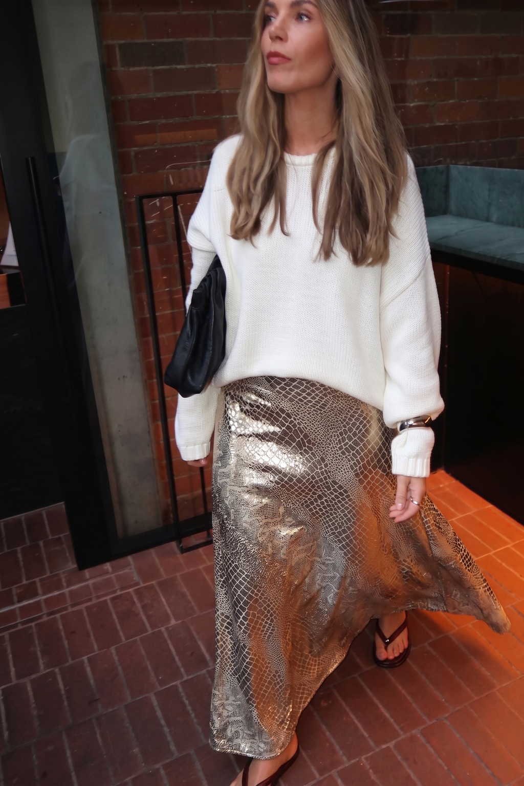 Metallic Animal Print Midi Skirt: Silver / S