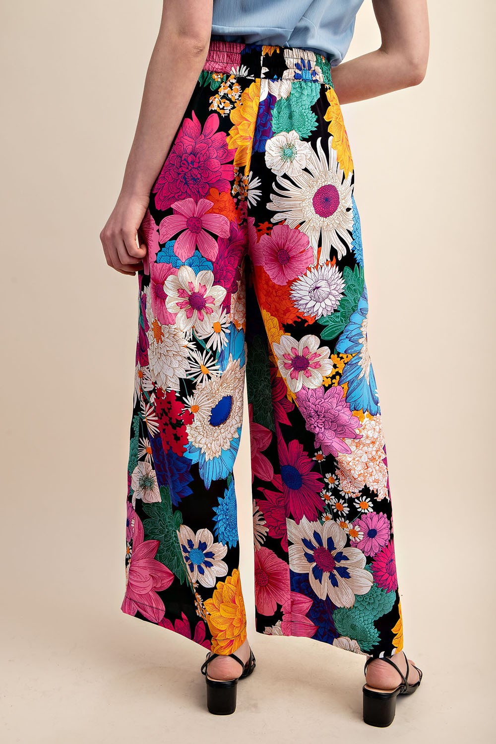 Vibrant Floral Print Elastic Waist Pants