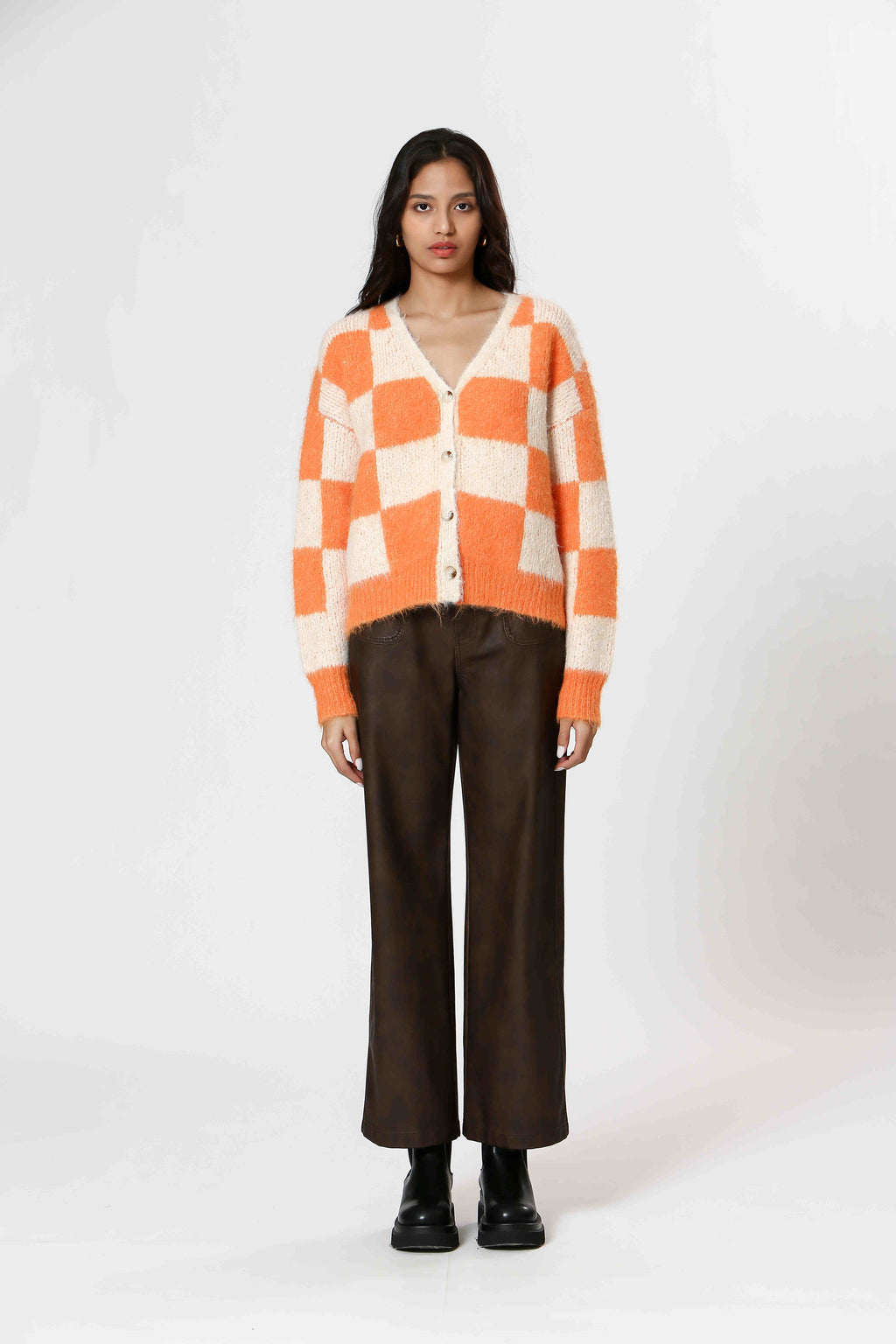 Bright Pattern Button Down Checkered Pattern Button Down Sweater – Olives & Home Downtown