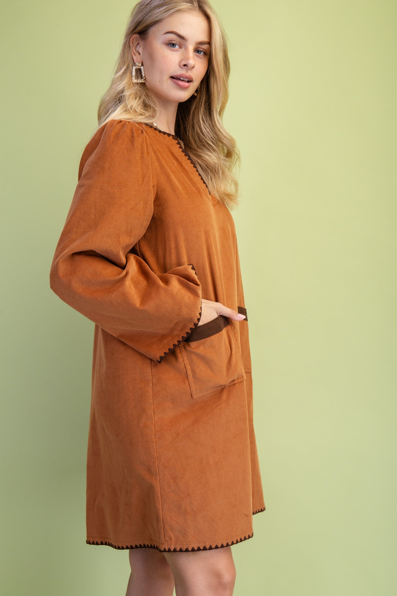 Corduroy U-neck Dress