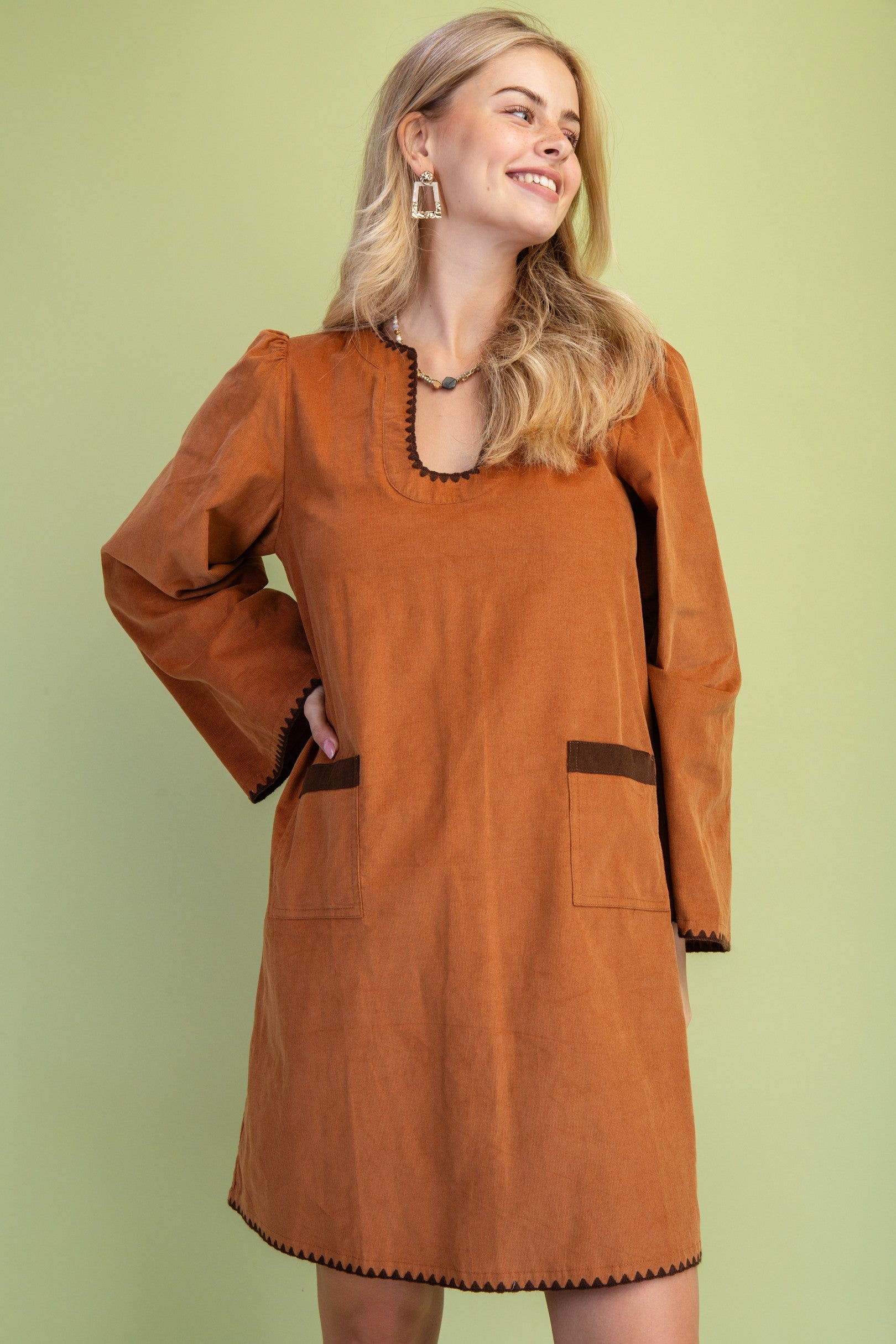 Corduroy U-neck Dress
