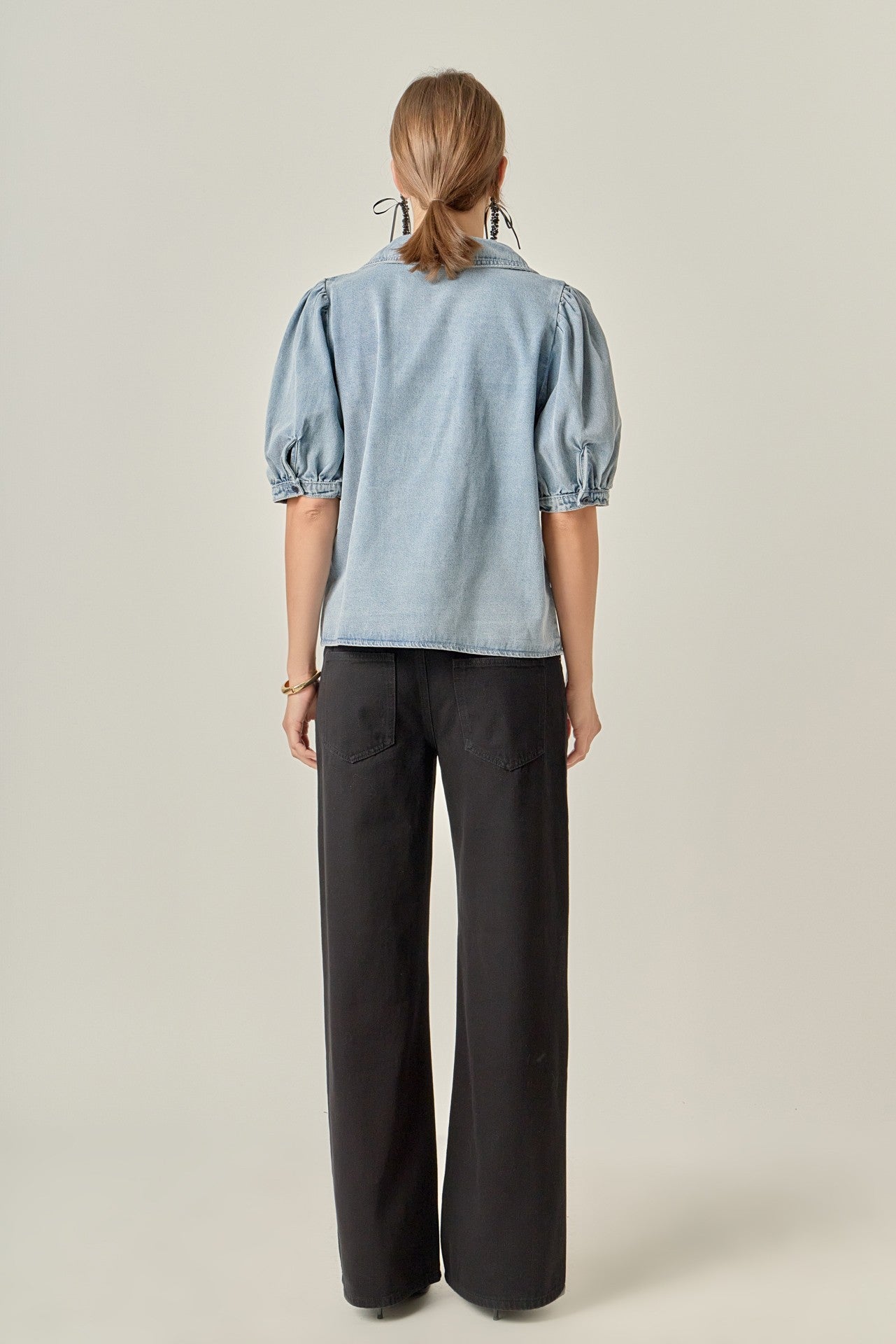 Deep V-Neck Button Up Denim Shirt