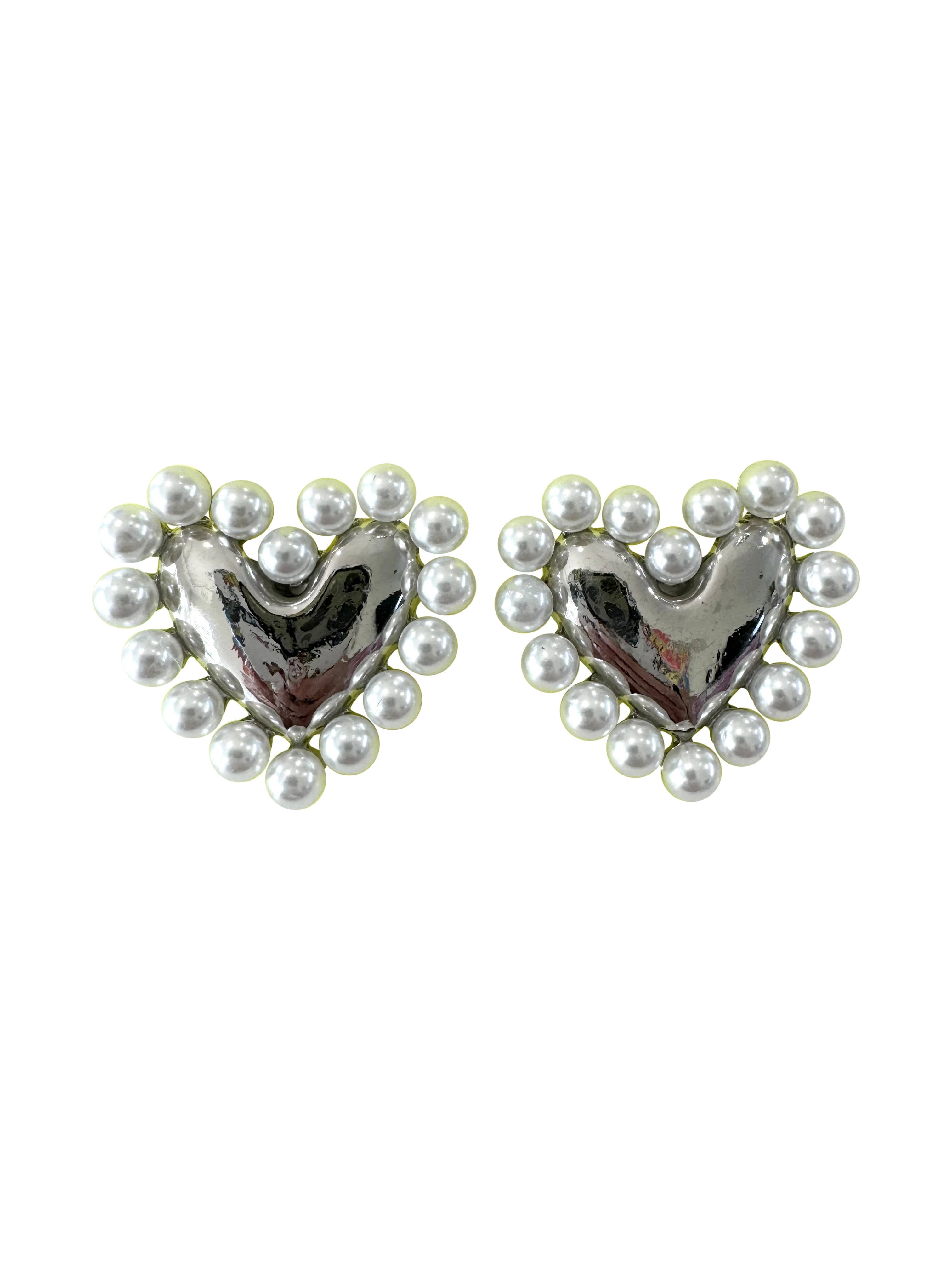 Hathaway Heart Stud with Pearl Detail Earrings: Gold