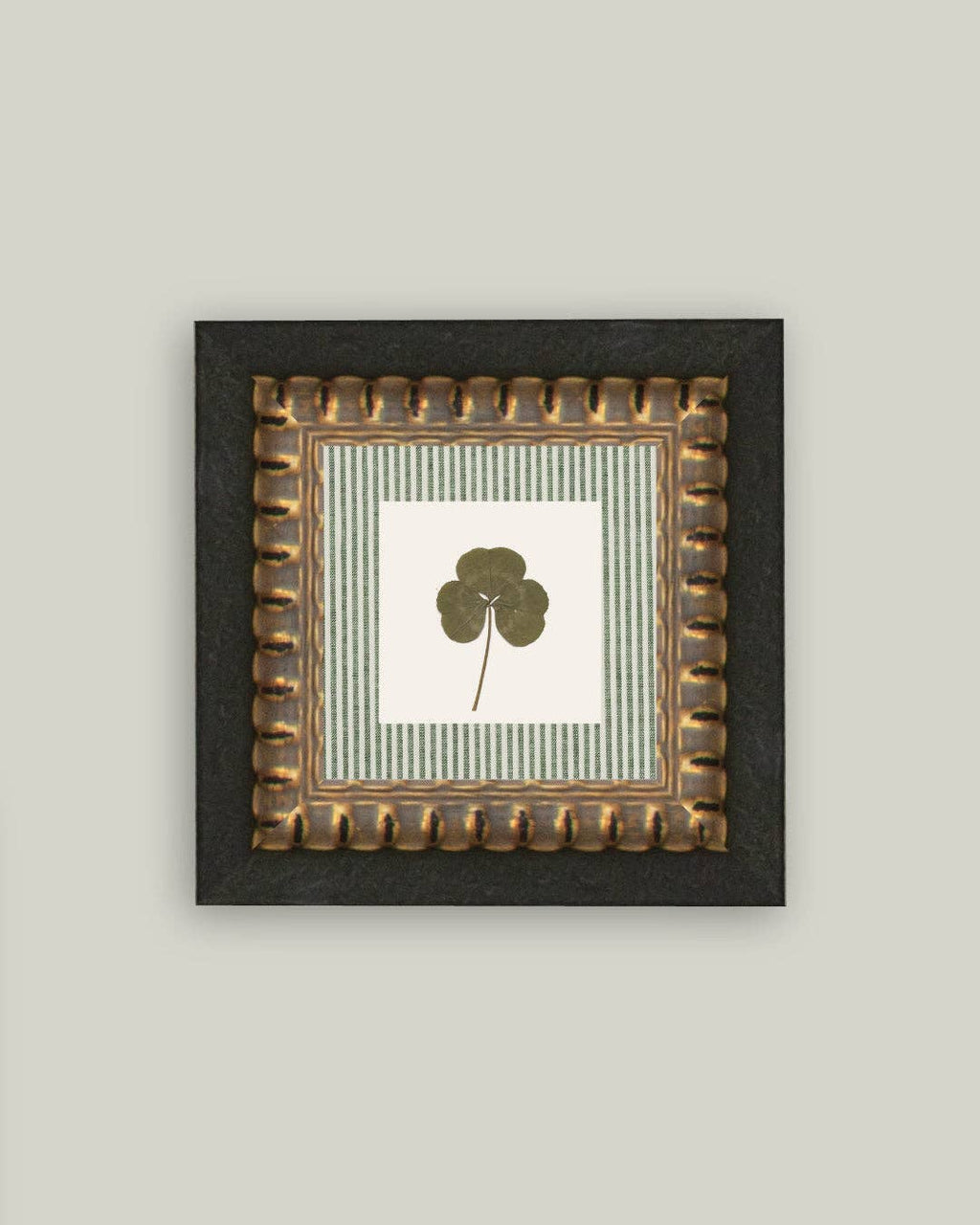 Clover on Stripes Framed Antique Art: 6x6