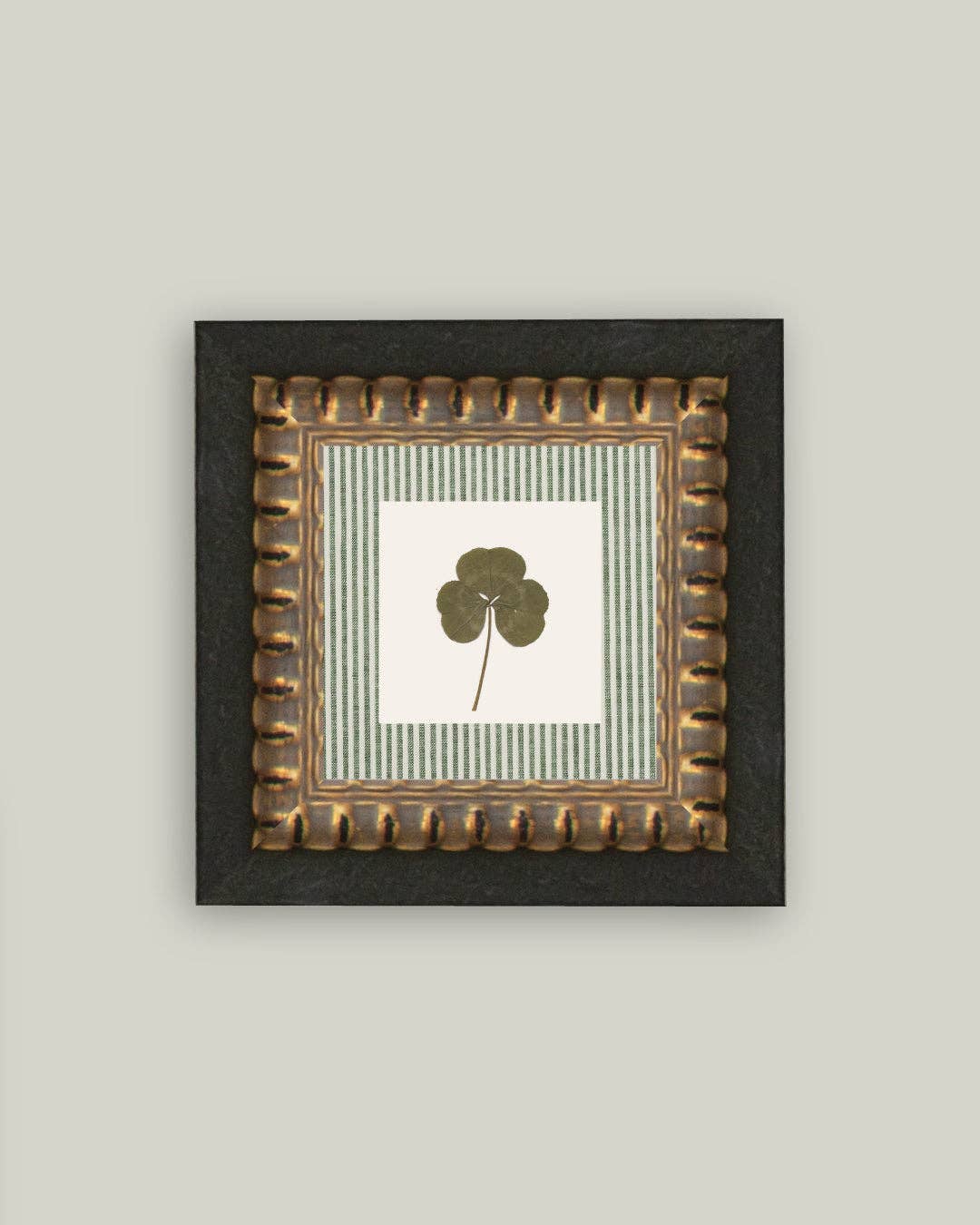 Clover on Stripes Framed Antique Art: 6x6