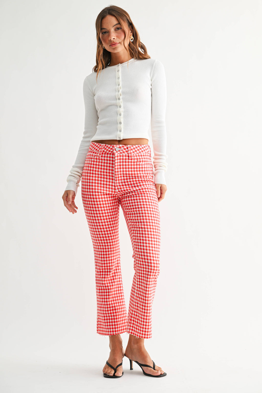 BP370J-A - RED GINGHAM - HR Tonal Crop Flare