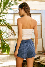 IP5425-2C | Stripe Print Drawstring Dolphin Shorts: PEACH / BLUE / S-M-L (2-2-2)