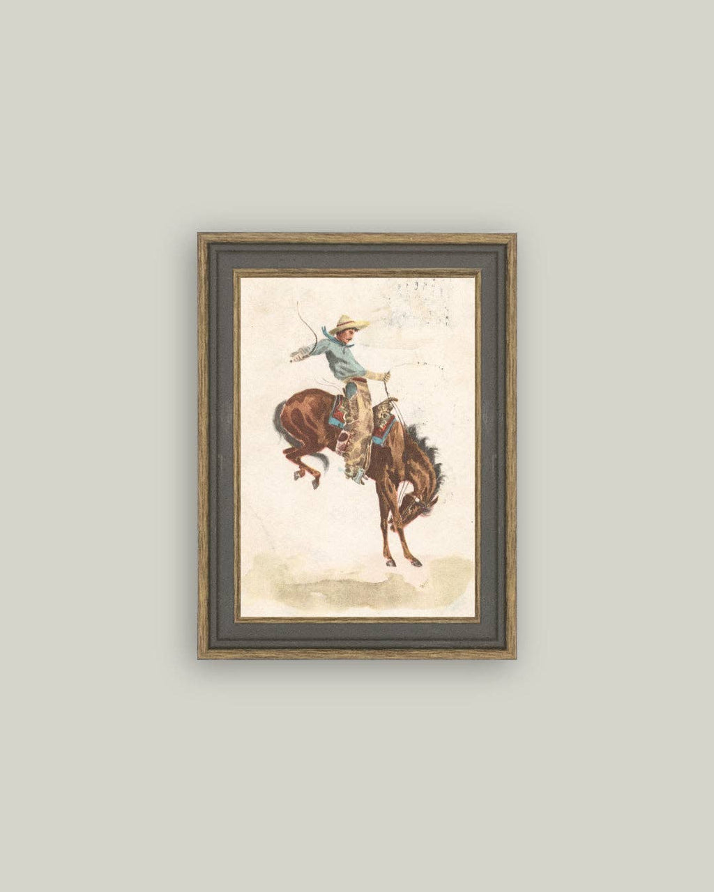 Bucking Bronco Framed Antique Art: 4x6