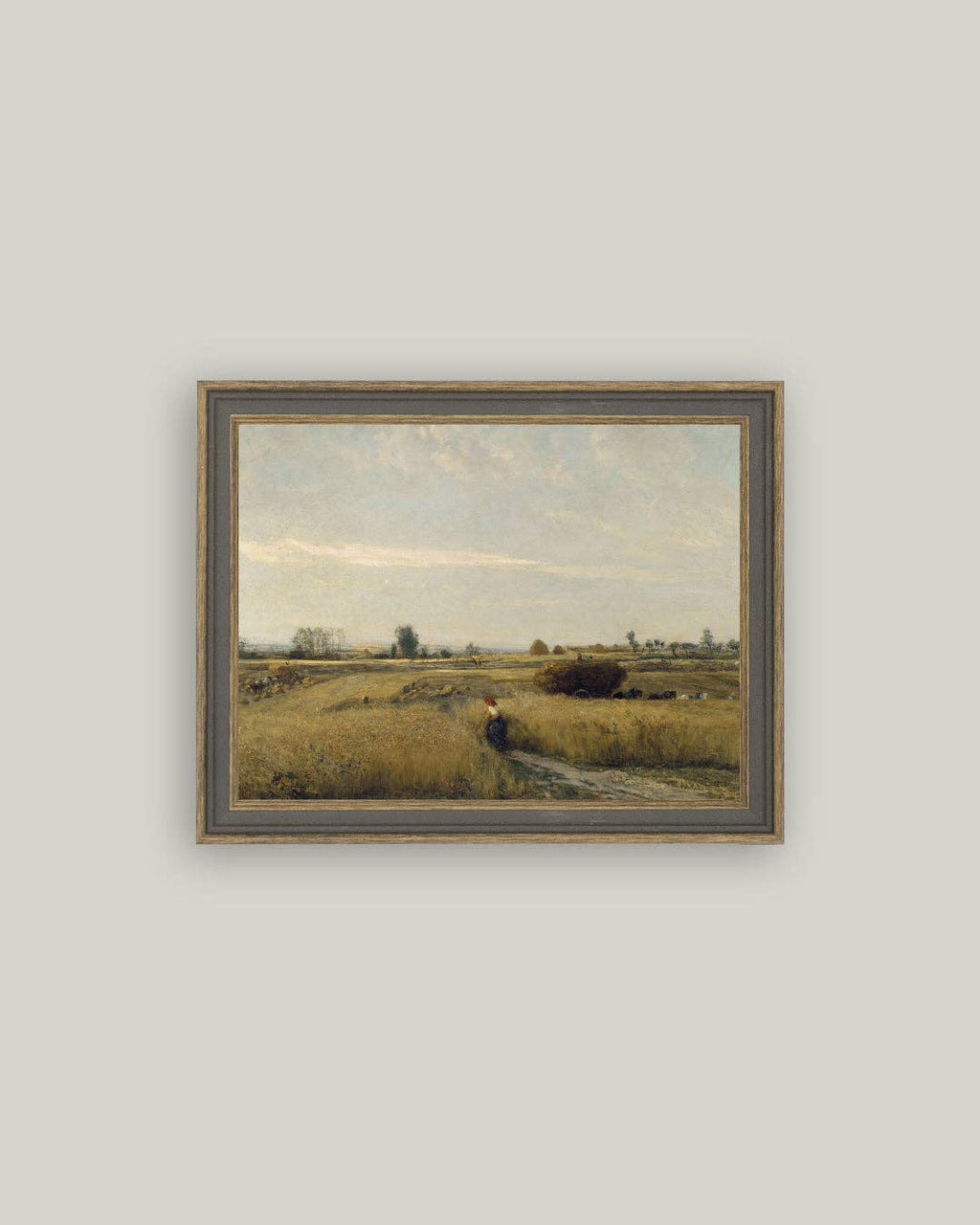 Harvest Landscape Framed Antique Art: 9x7