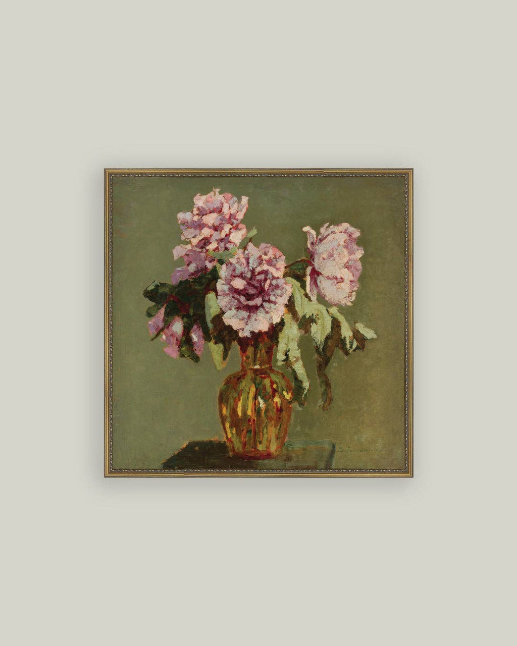 Peonies and Small Yellow Vase: 9x9