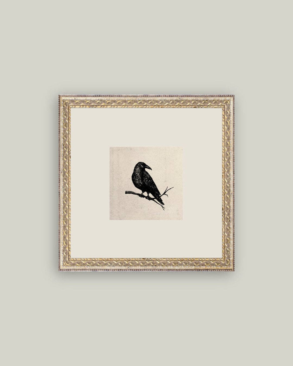 Crow Framed Antique Art: 9x9
