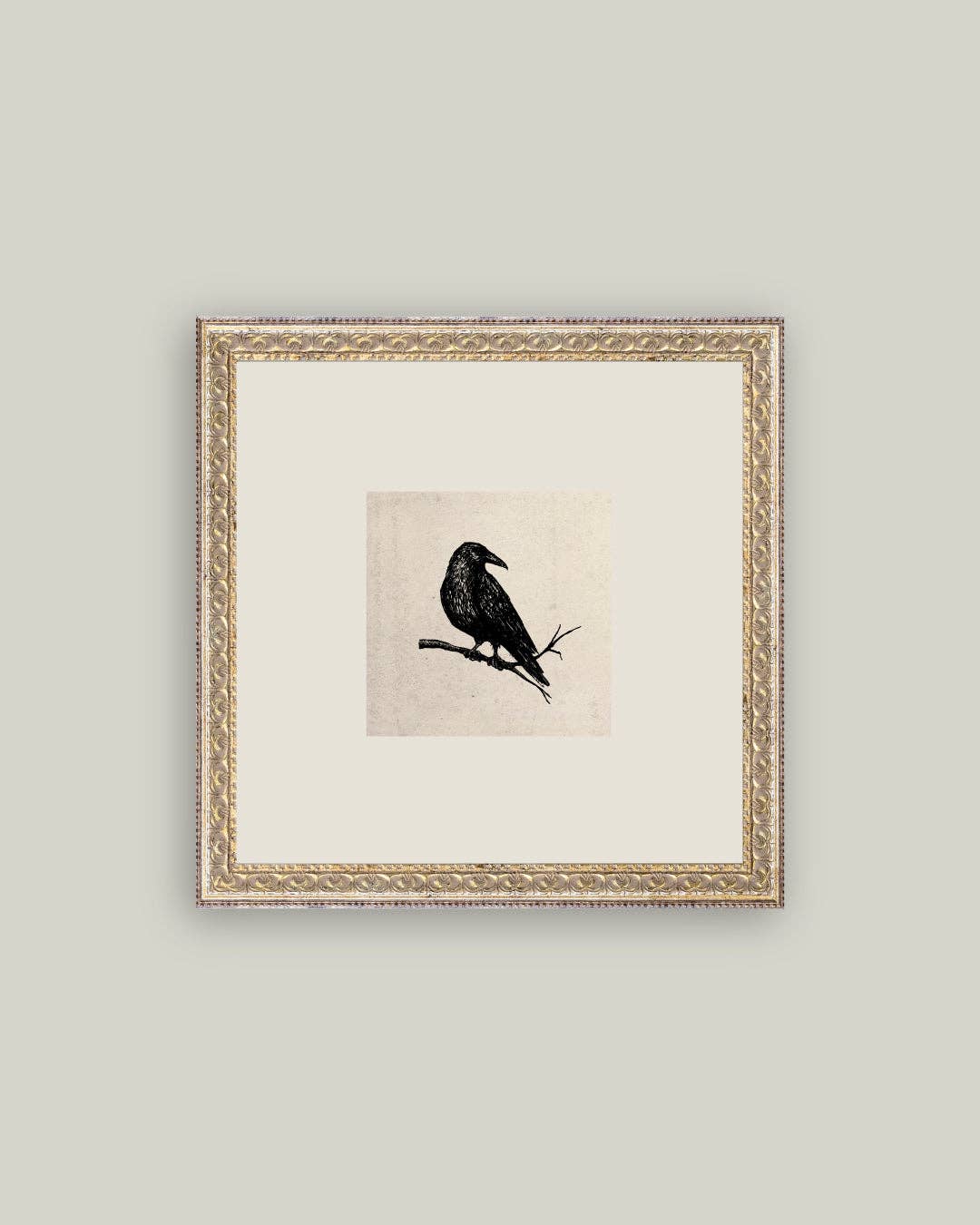 Crow Framed Antique Art: 9x9