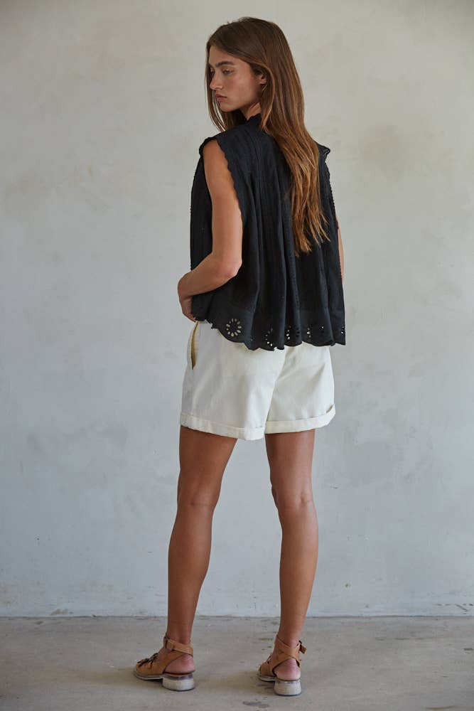 Cotton Eyelet Buttondown Sleeveless Top