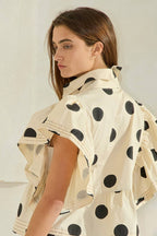 Ruffle Sleeves Pintuck Detail Polka Dot