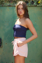 IP5425-2C | Stripe Print Drawstring Dolphin Shorts: PEACH / BLUE / S-M-L (2-2-2)