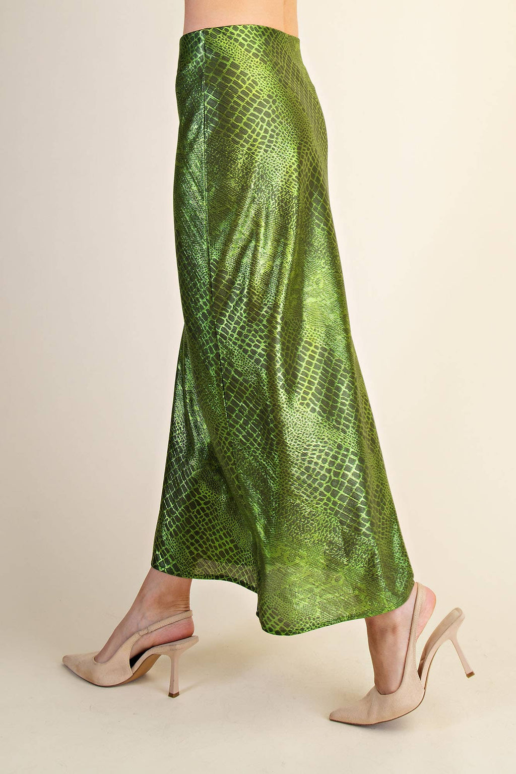 Metallic Animal Print Midi Skirt: Silver / S