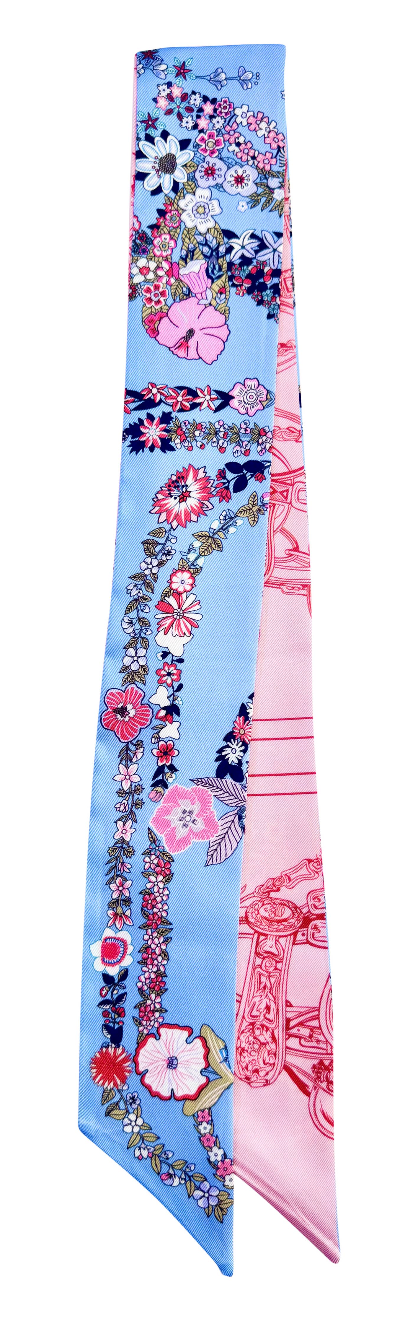 Knotted Pink and Blue Floral Print Scarf Necklace-S121