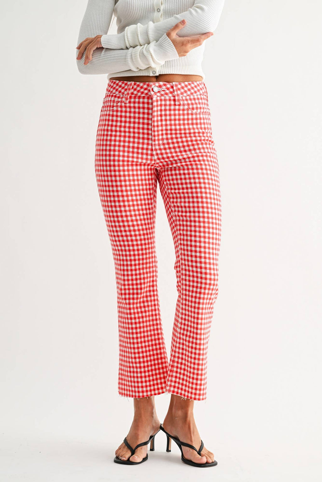 BP370J-A - RED GINGHAM - HR Tonal Crop Flare
