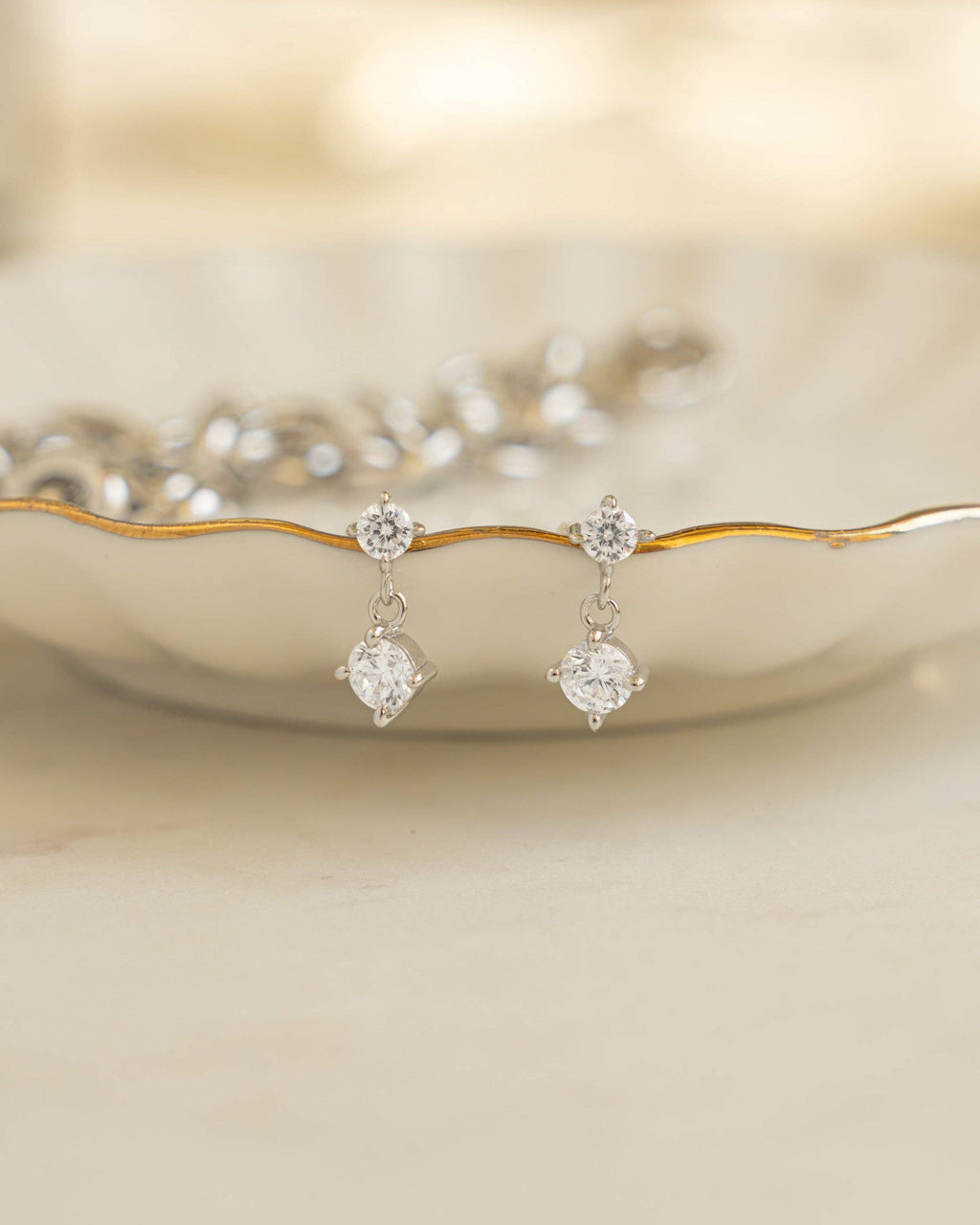 CZ Charm Studs: Silver