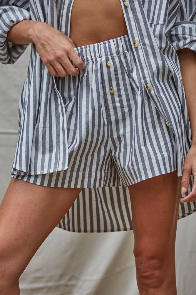 Cotton Striped Wide Leg Shorts Taupe