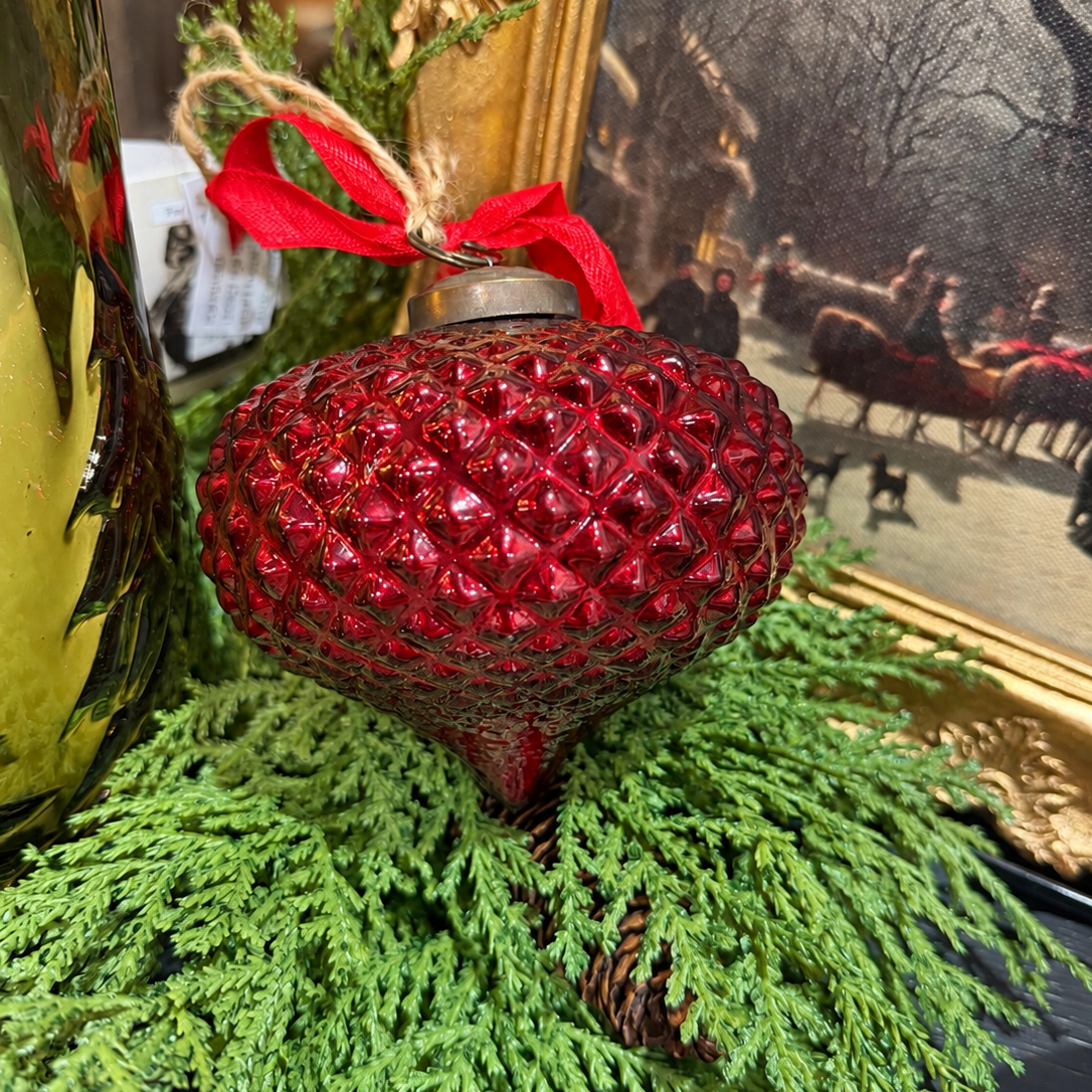 Onion Hobnail Ruby Glass 4 inch Ornament
