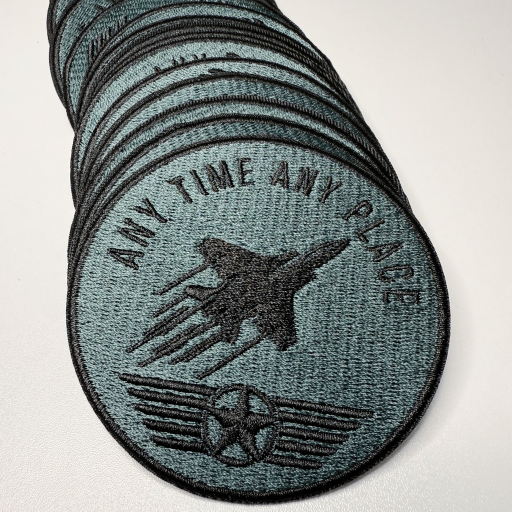 3" Any Time Any Place - Aviation -  Embroidered Hat Patch: Embroidered Patch
