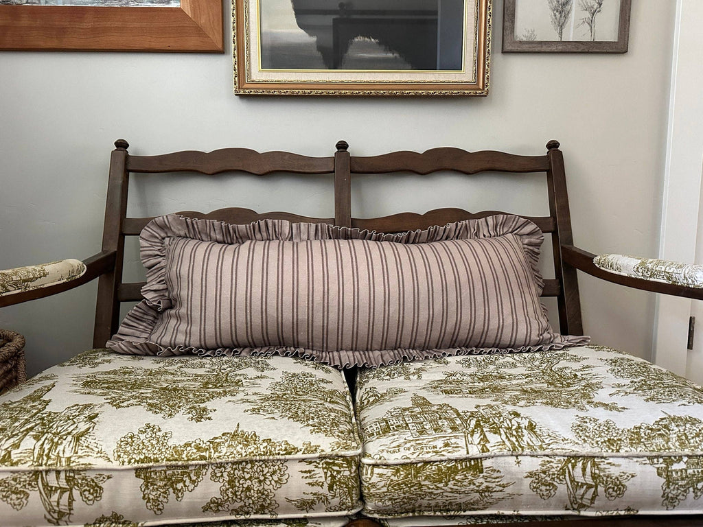 Oatmeal Striped-Ruffle Lumbar Pillow Cover: 14x35 Cover Only
