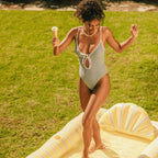 Tanning Pool Lounger Yellow and Blue