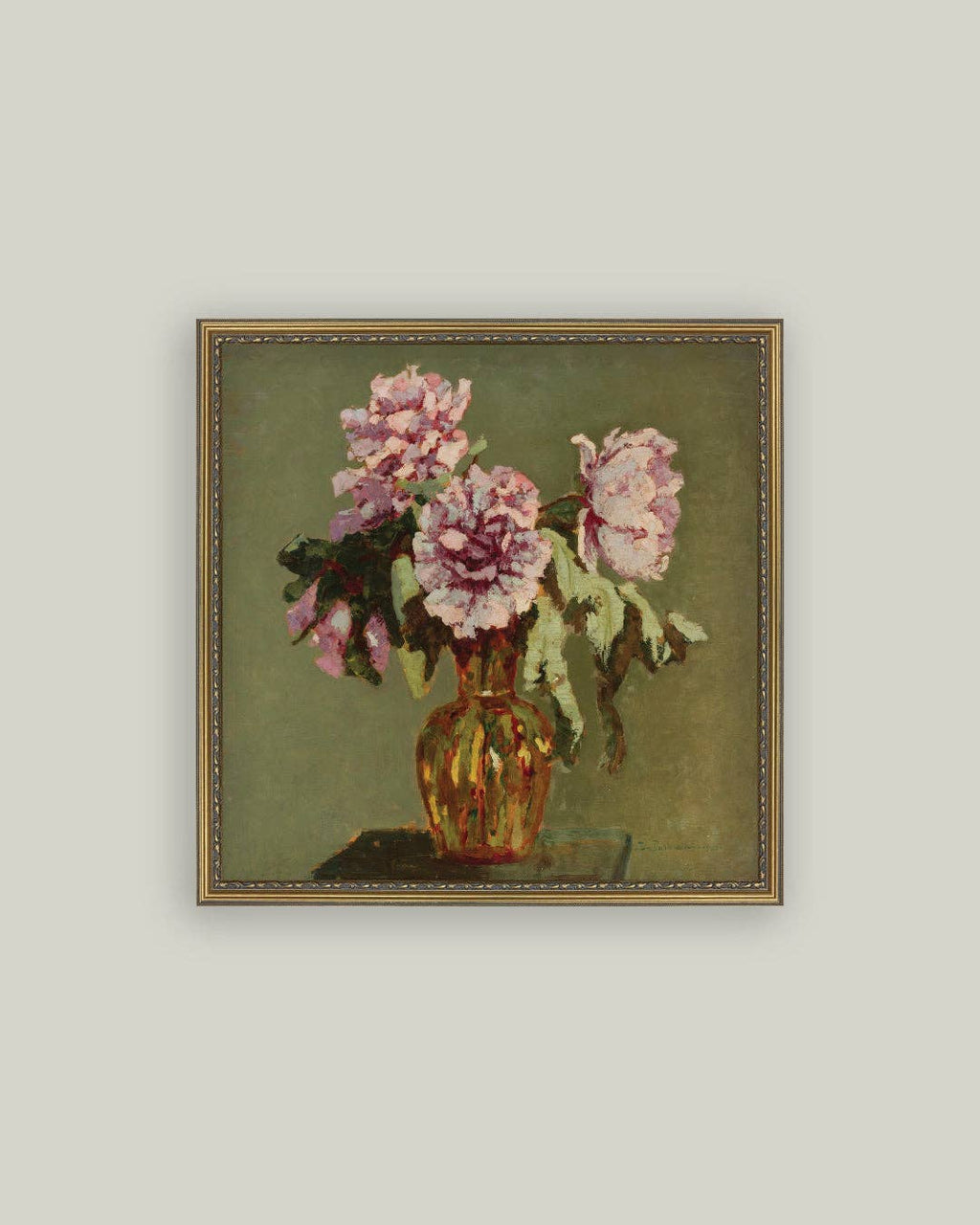 Peonies and Small Yellow Vase: 9x9