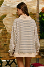 IT2594-STRIPE1 | Stripe Print Mock Neck Oversized Sweatshirt: PEACH / BLUE / S/M-L/XL (3-3)