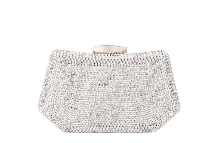 Ladies Rhinestone Crystal Clutch Evening Bag: Silver