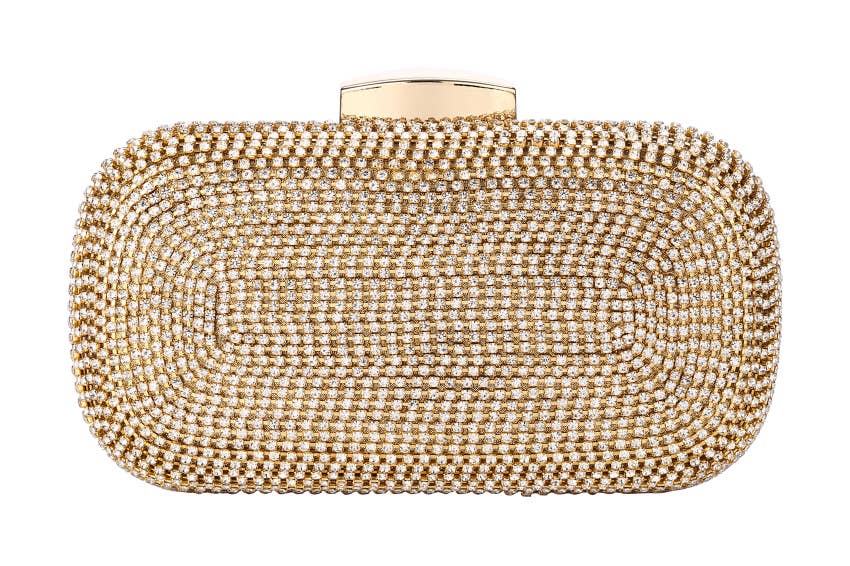 Ladies Oval Rhinestone Crystal Clutch Evening Bag: Black