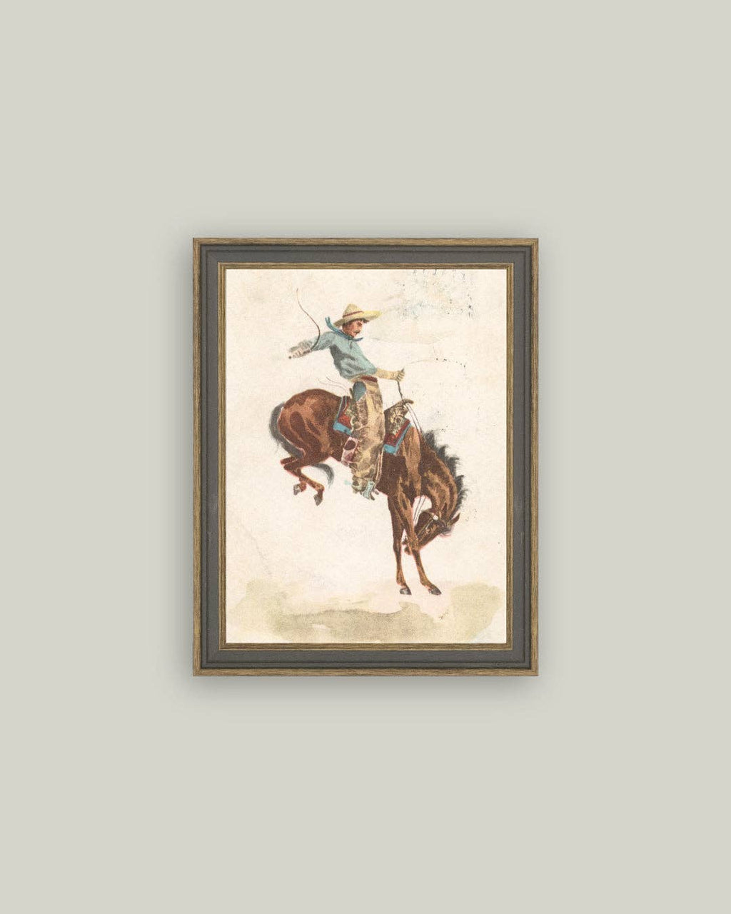 Bucking Bronco Framed Antique Art: 4x6