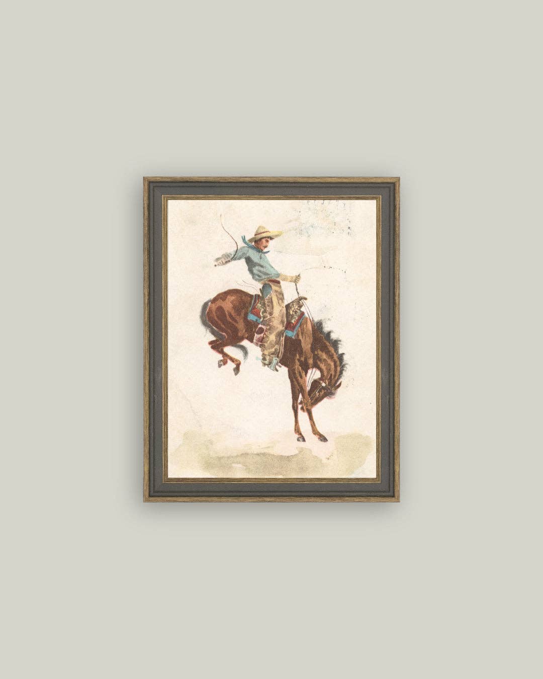 Bucking Bronco Framed Antique Art: 4x6