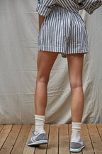 Cotton Striped Wide Leg Shorts Taupe