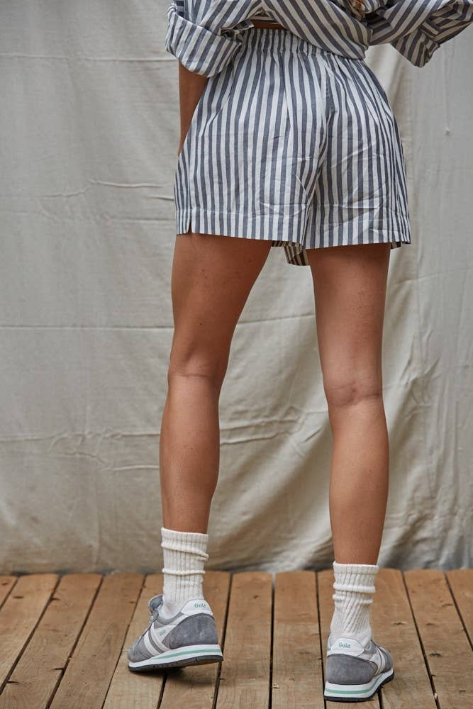 Cotton Striped Wide Leg Shorts Taupe