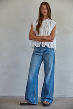 Cotton Eyelet Buttondown Sleeveless Top