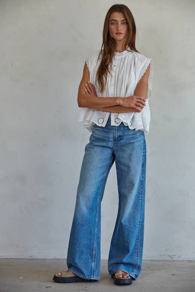Cotton Eyelet Buttondown Sleeveless Top