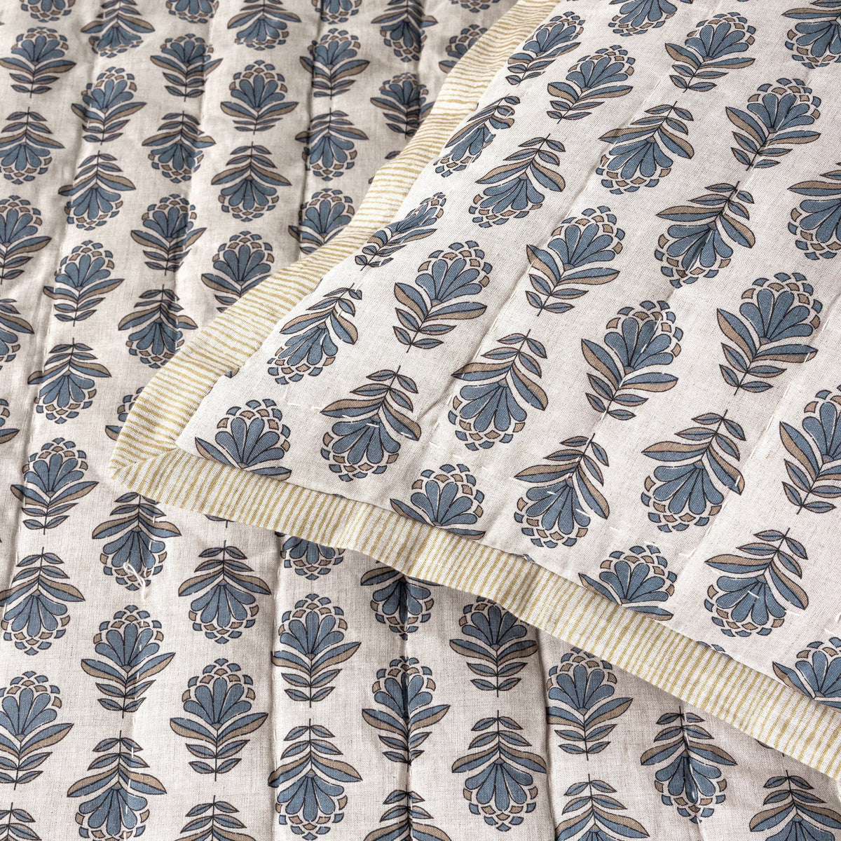 Charlie Block Print Quilt: BLUE / KING/CAL KING