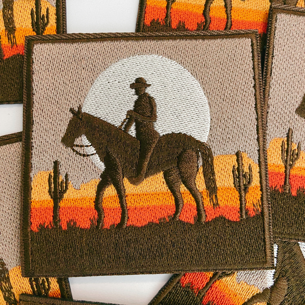 3" Cowboy Sunset -  Embroidered Hat Patch: 3" Embroidered Patch
