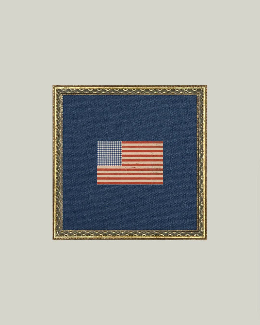 Gingham Flag Framed Antique Art: 9x9