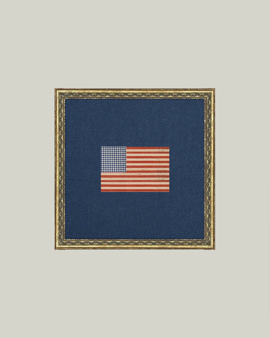 Gingham Flag Framed Antique Art: 9x9