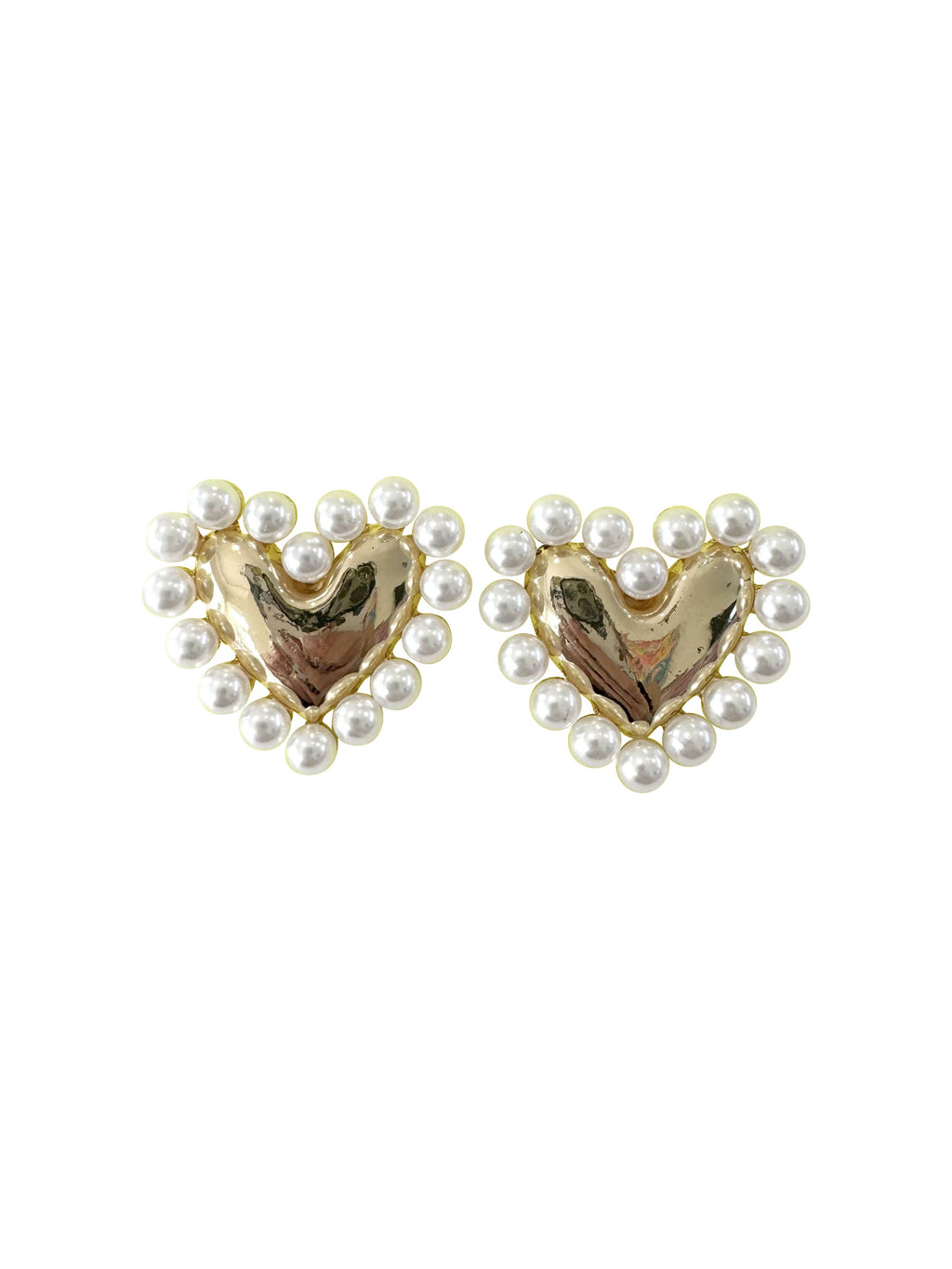 Hathaway Heart Stud with Pearl Detail Earrings: Gold