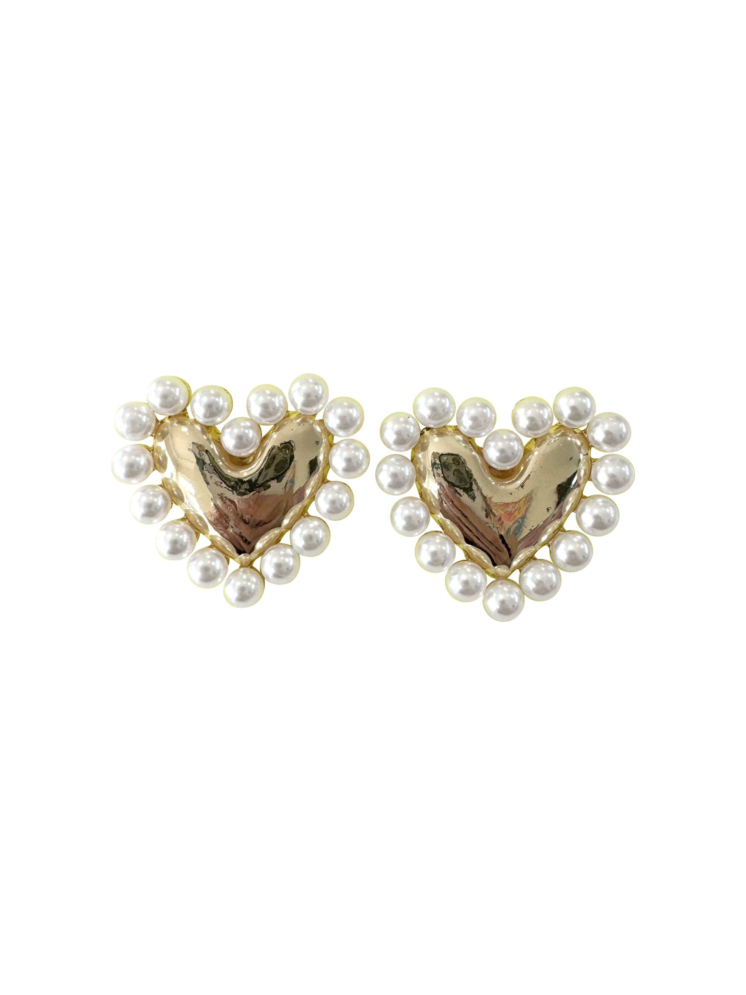 Hathaway Heart Stud with Pearl Detail Earrings: Gold